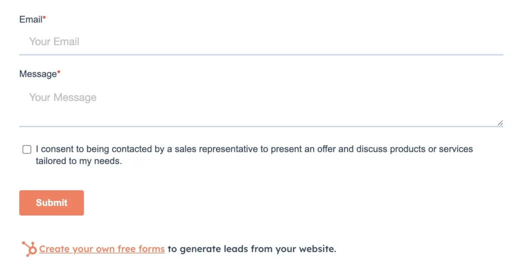 Default form with standard HubSpot styling and branding